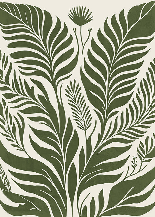 Botaniskt tryck gröna blad på beige