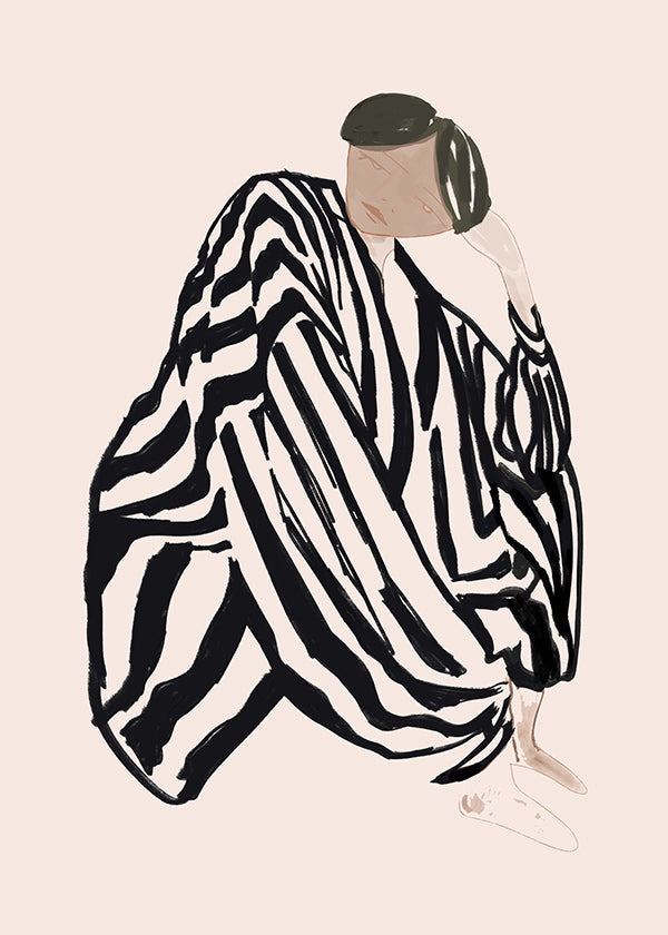 Illustration kvinnlig figur med grafiska ränder
