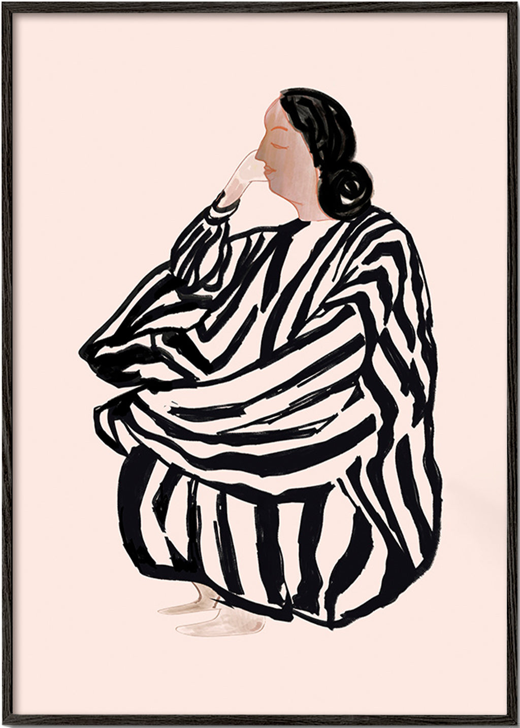 Illustration av sittande kvinna med tydliga ränder – Black Frame