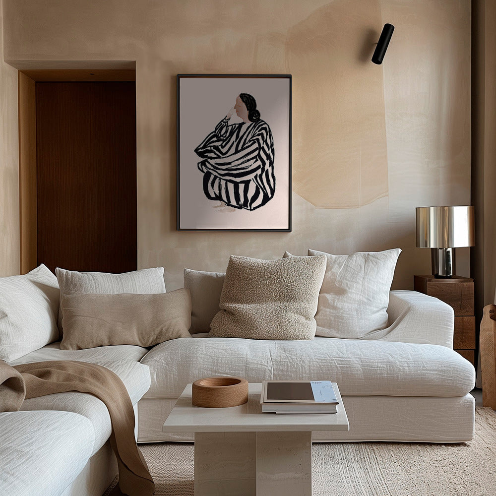 Illustration av sittande kvinna med tydliga ränder – Canvas2