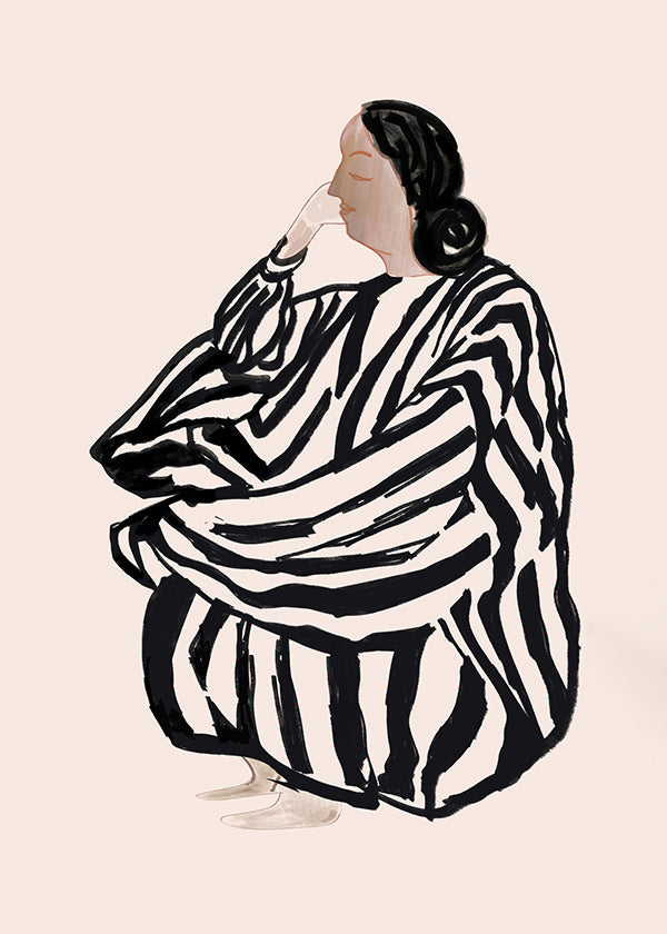 Illustration av sittande kvinna med tydliga ränder