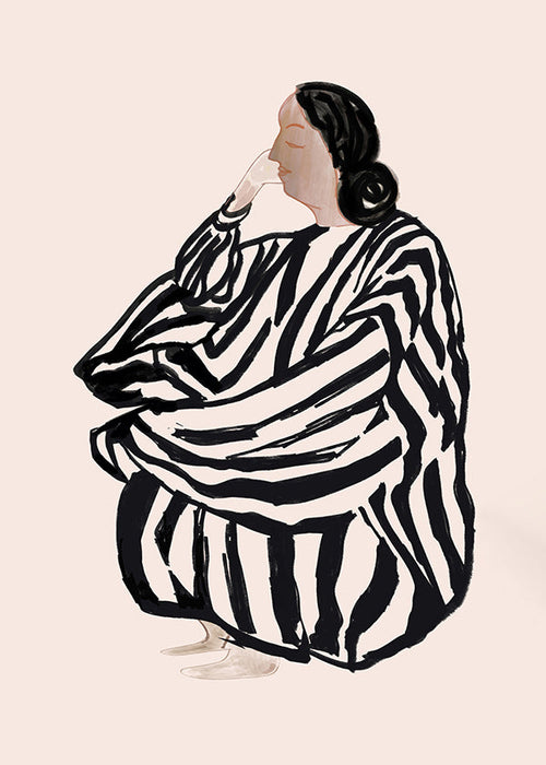 Illustration av sittande kvinna med tydliga ränder