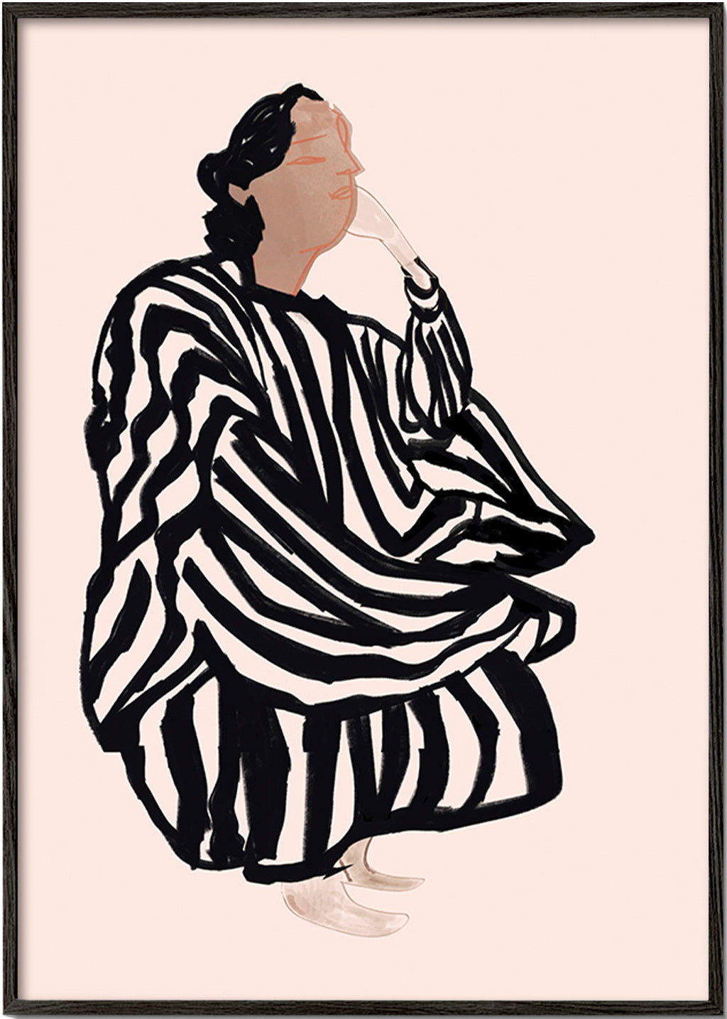 Illustration av kvinnlig figur med grafiska ränder – Black Frame