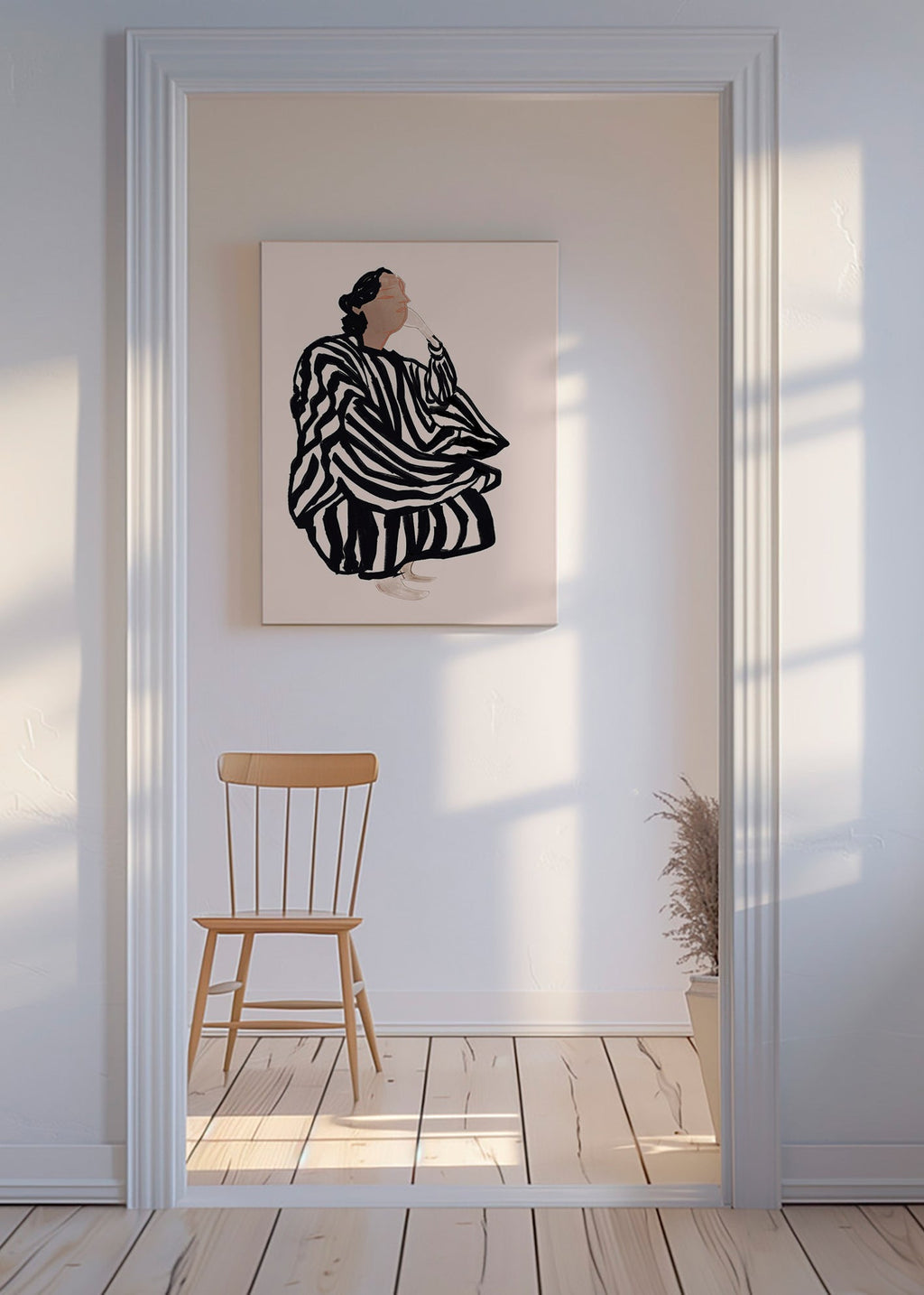 Illustration av kvinnlig figur med grafiska ränder – Canvas