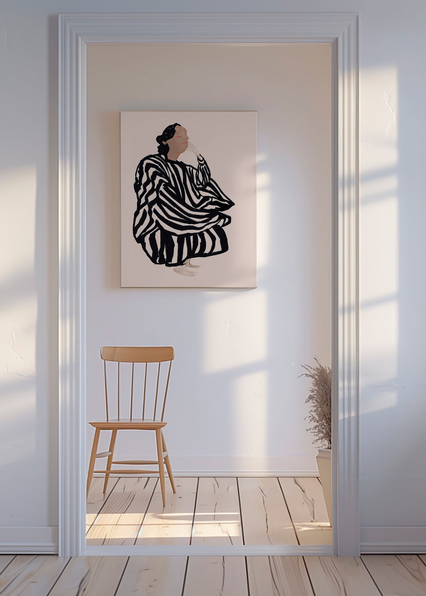 Illustration av kvinnlig figur med grafiska ränder – Canvas