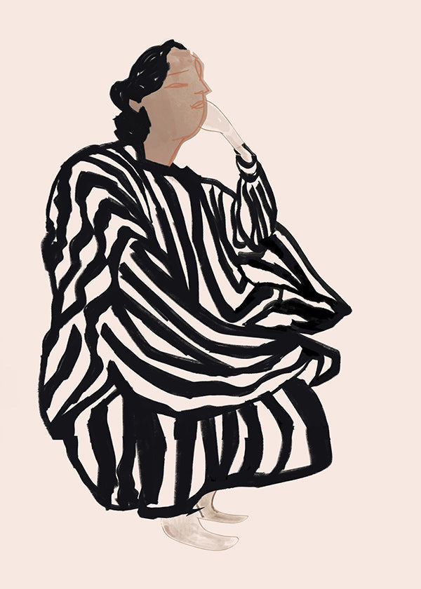 Illustration av kvinnlig figur med grafiska ränder