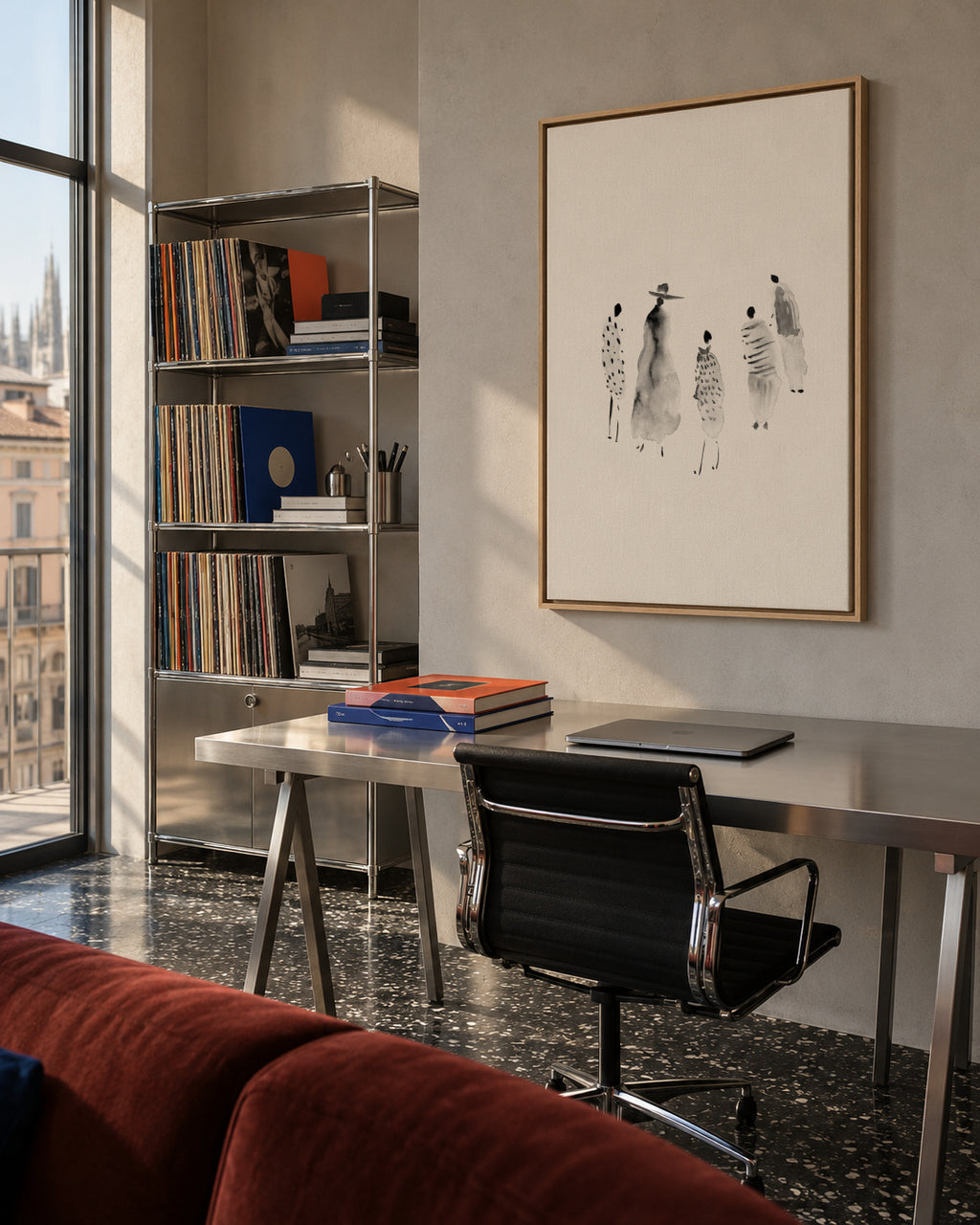 The People Going Out - Framed canvas in an interior