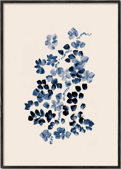 Botanisk poster med indigoblommor på kräm – Black Frame