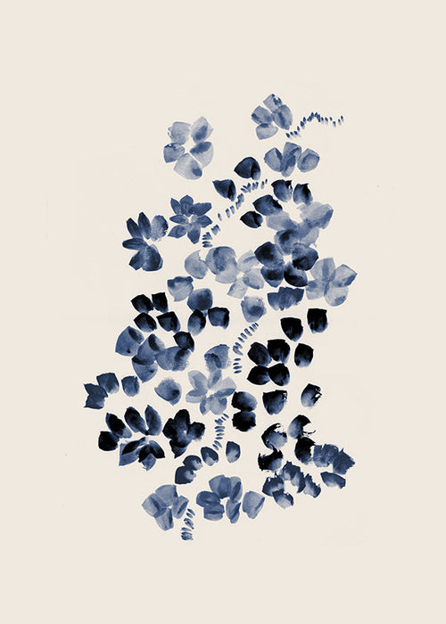 Botanisk poster med indigoblommor på kräm