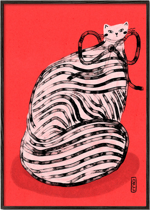 Affisch randig katt – Black Frame