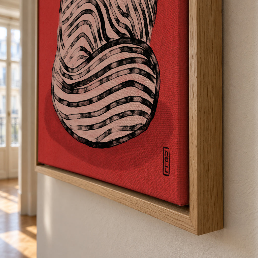 Black and White Stripe Cat Illustration Poster - Framed canvas detail