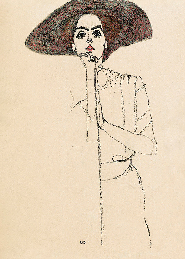 Illustration porträtt med hatt och uttrycksfull linje