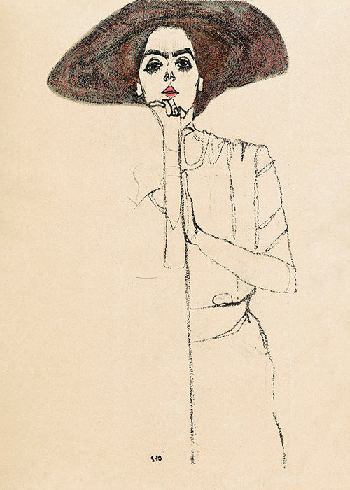 Illustration porträtt med hatt och uttrycksfull linje