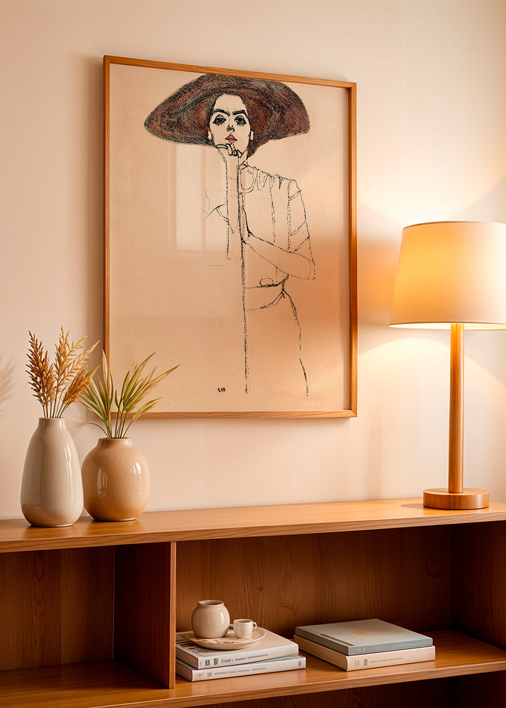 Illustration porträtt med hatt och uttrycksfull linje – Product1