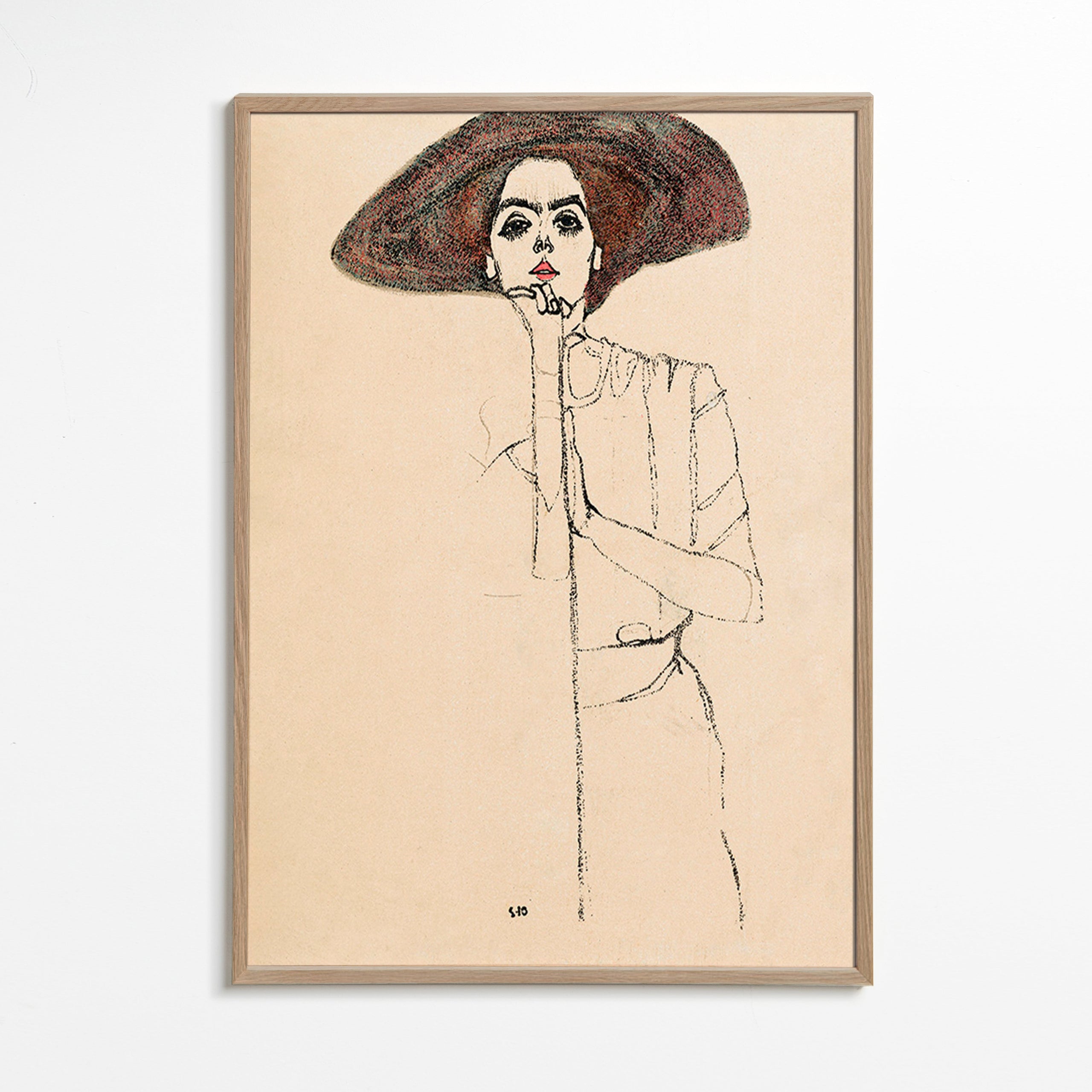 Illustration porträtt med hatt och uttrycksfull linje – Oak Frame
