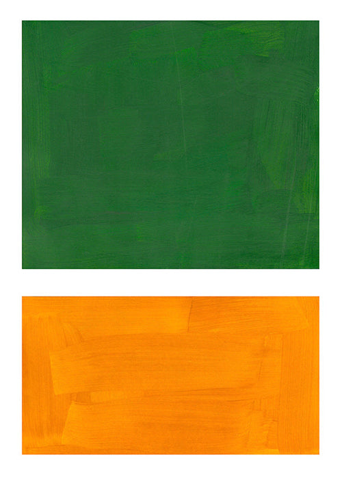 Abstrakt konst med gröna och orange ytor
