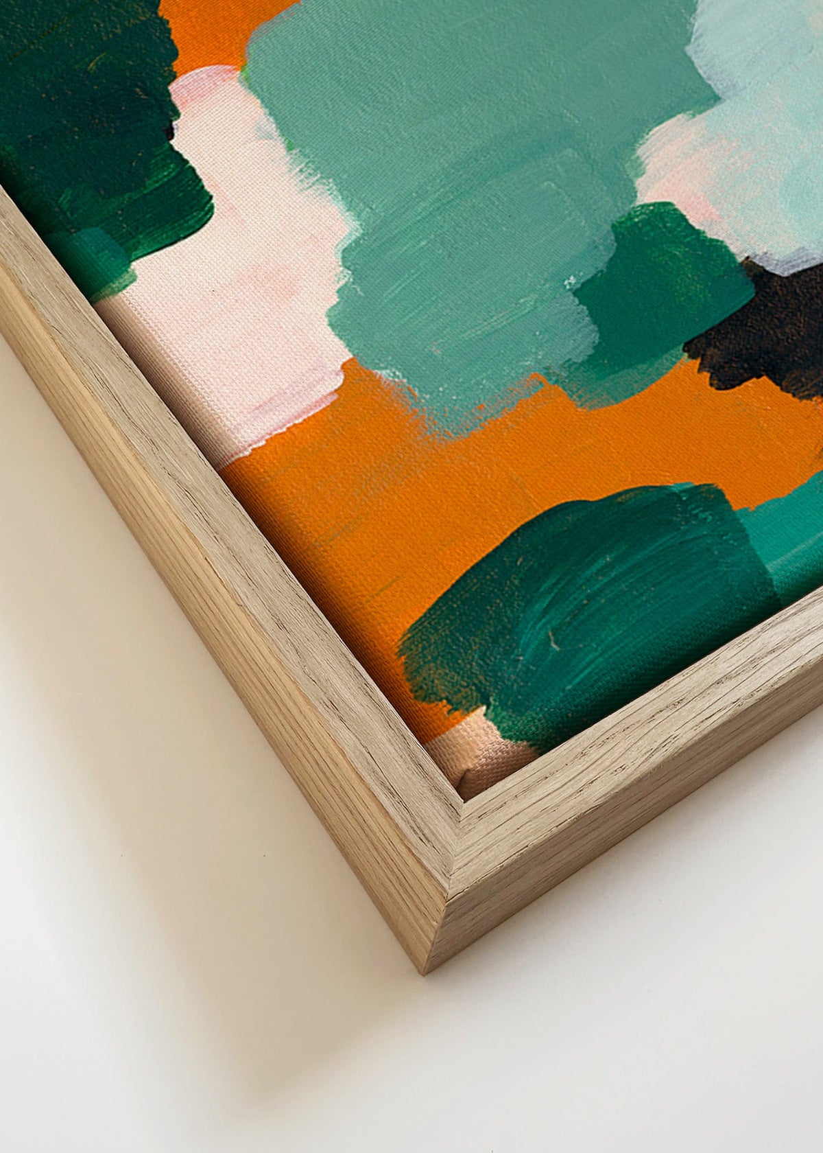 Abstrakt målning med gröna och ockra penseldrag – Canvas detail