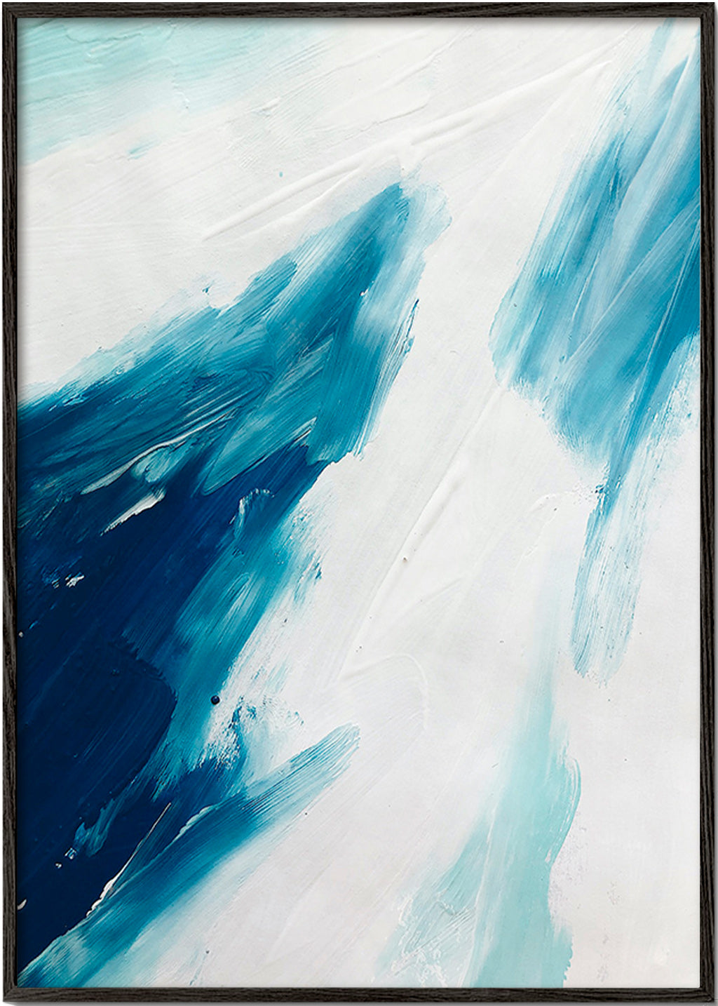 Abstrakt konst blå penseldrag – Black Frame