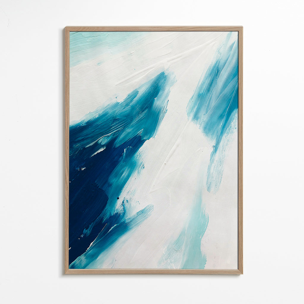 Abstrakt konst blå penseldrag – Oak Frame