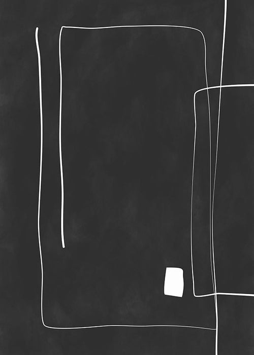 Minimalistisk tavla med vita linjer på svart bakgrund
