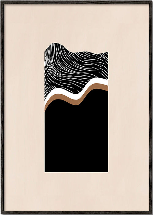 Abstrakt tavla med monokroma vågor – Black Frame