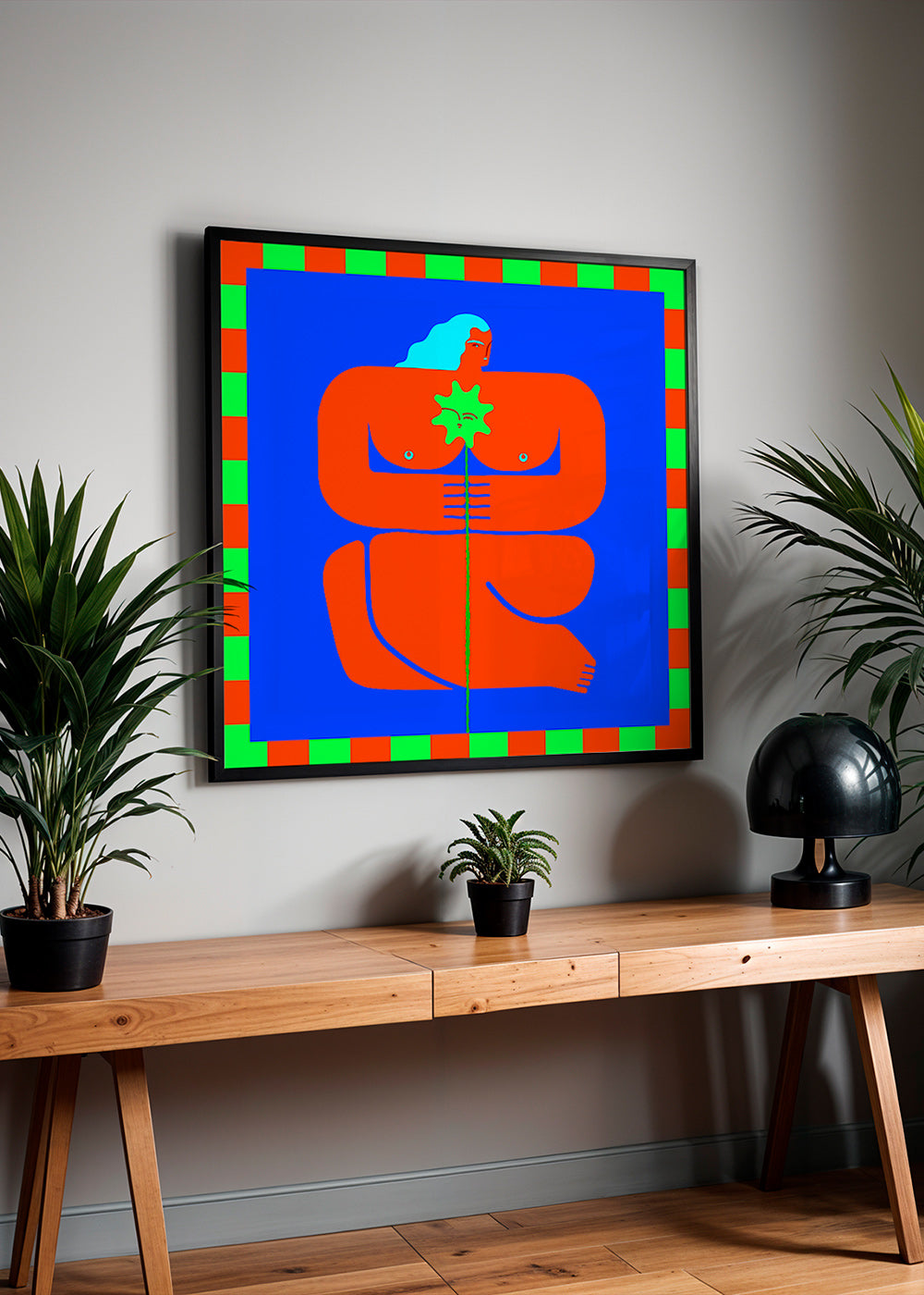 Abstrakt konst med stiliserad röd figur – Product1