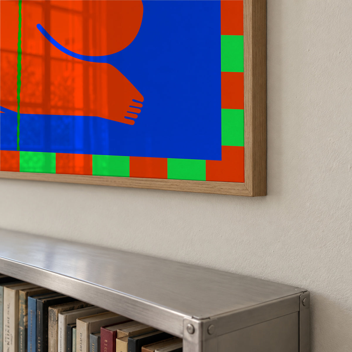 Stylized Human Form with Vibrant Orange and Blue Hues - Framed poster detail