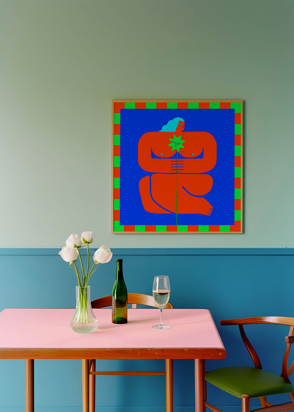 Abstrakt konst med stiliserad röd figur – Product3