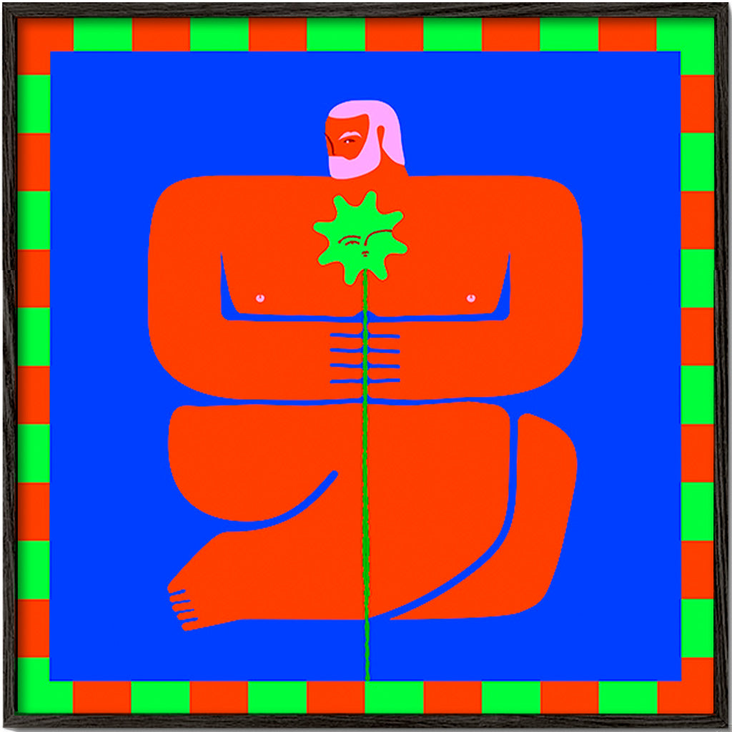 Illustration av figur som håller en blomma – Black Frame