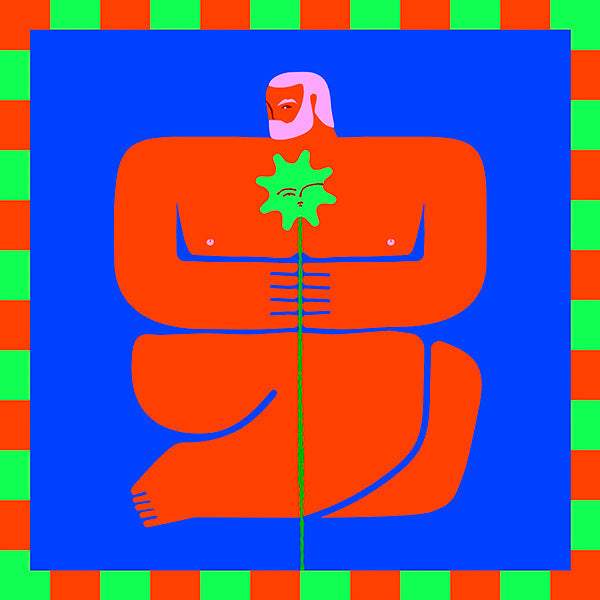 Illustration av figur som håller en blomma