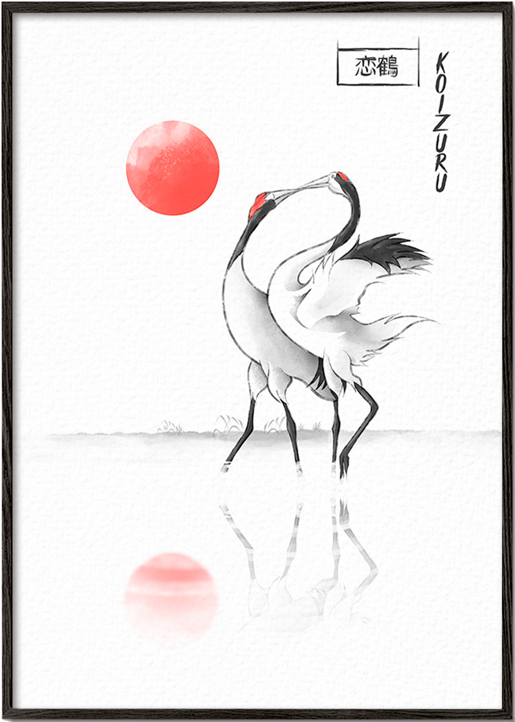 Japanska tranor minimalistisk konst – Black Frame