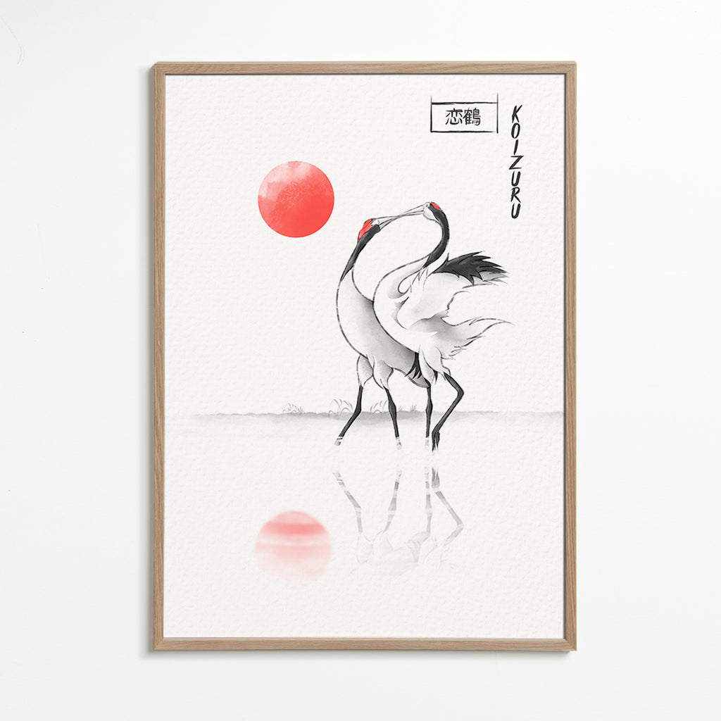 Japanska tranor minimalistisk konst – Oak Frame