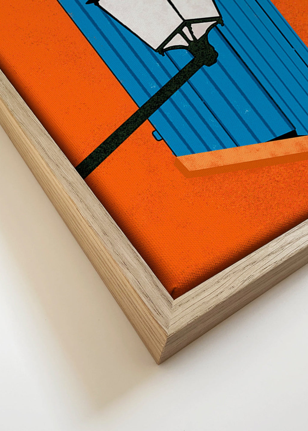 Illustration blå fönsterlucka och lykta – Canvas detail