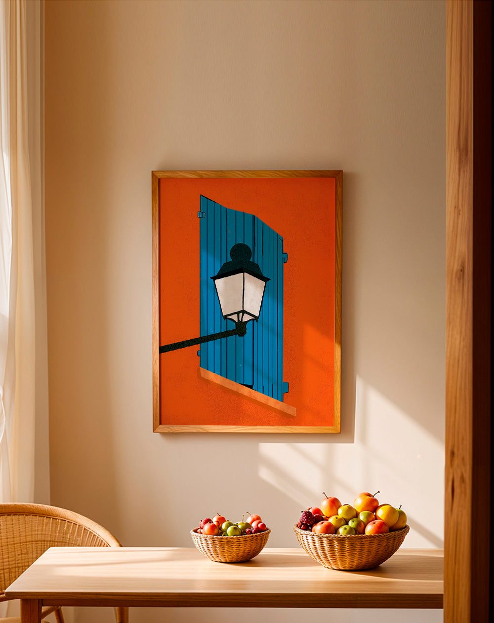 Illustration blå fönsterlucka och lykta – Product2