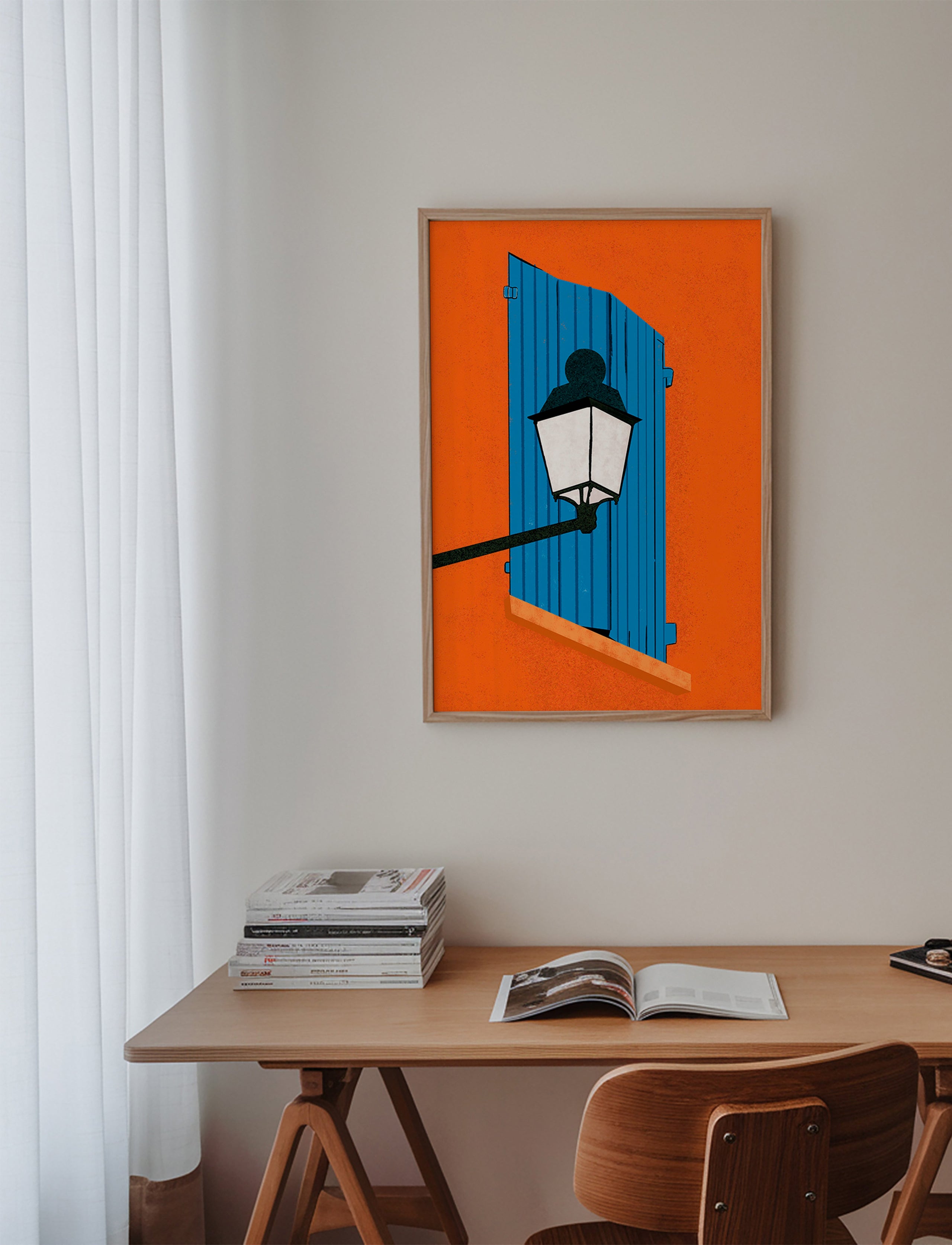 Illustration blå fönsterlucka och lykta – Product3