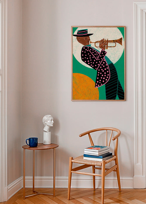 Illustration trumpetmusiker under månen – Product1