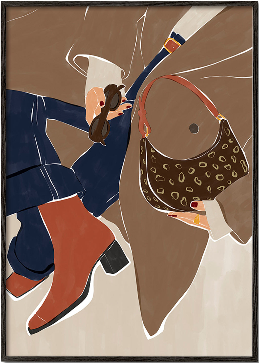 Modeillustration med väska och stövlar – Black Frame