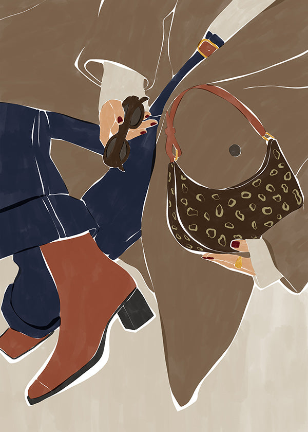 Modeillustration med väska och stövlar