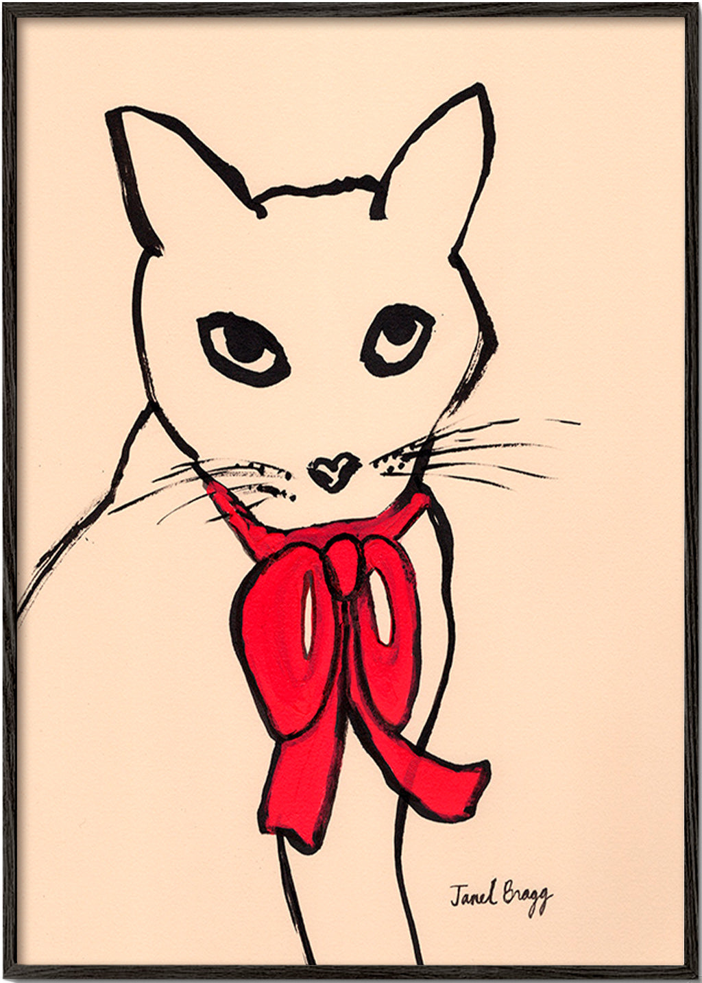 Kattmålning med röd rosett och ledig linje – Black Frame