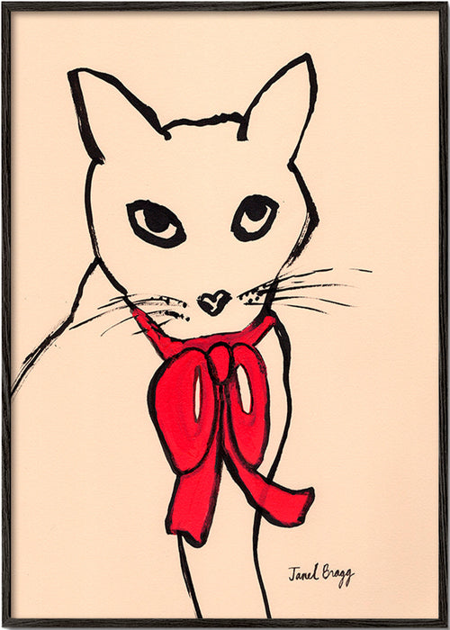 Kattmålning med röd rosett och ledig linje – Black Frame