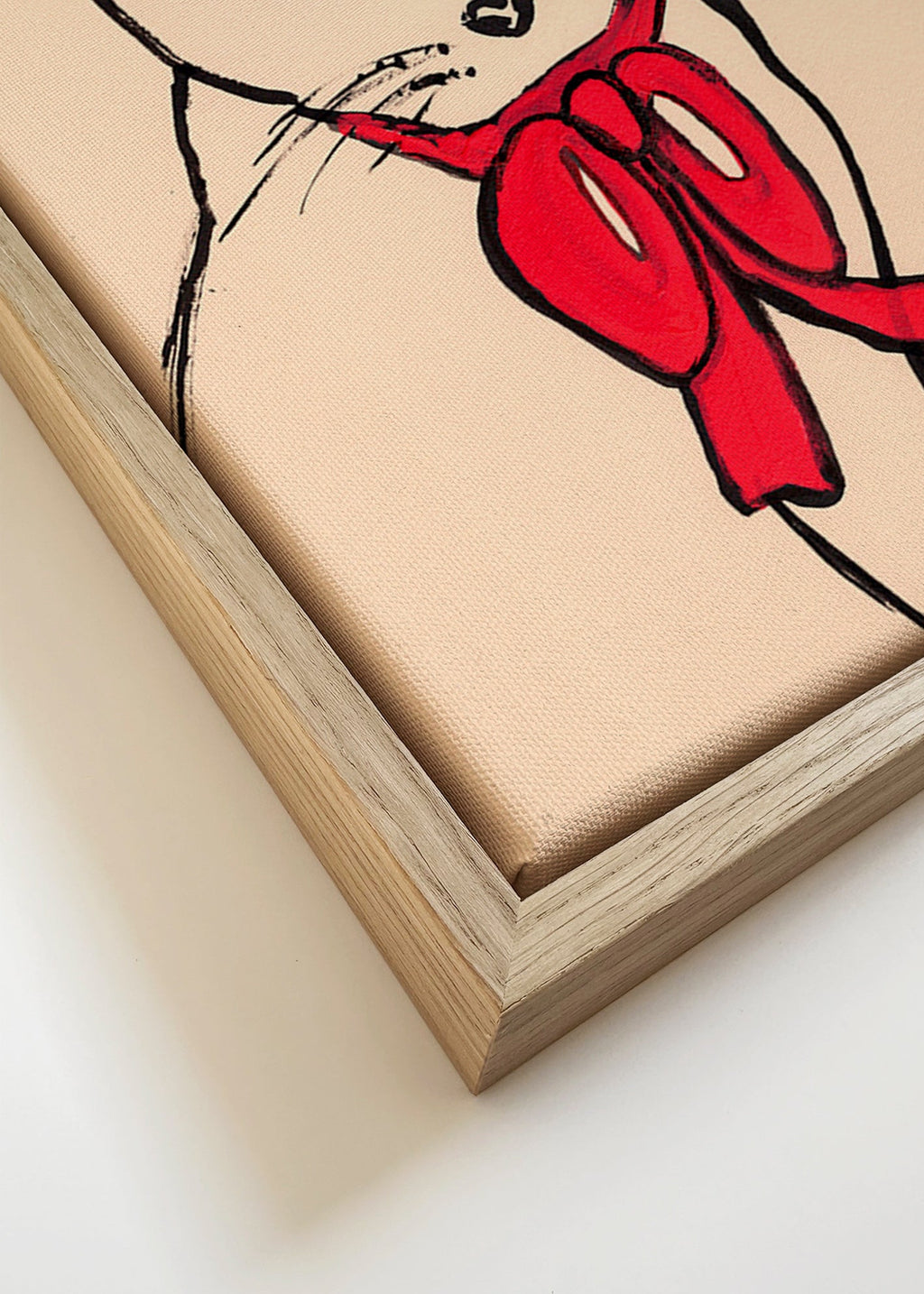 Kattmålning med röd rosett och ledig linje – Canvas detail