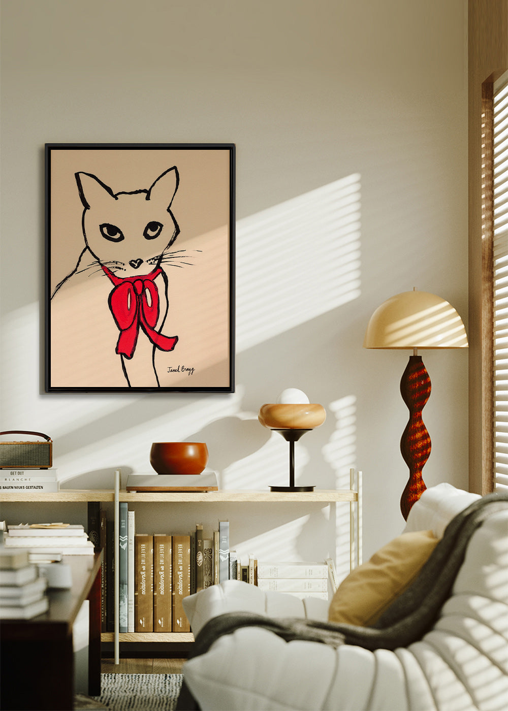Kattmålning med röd rosett och ledig linje – Canvas1