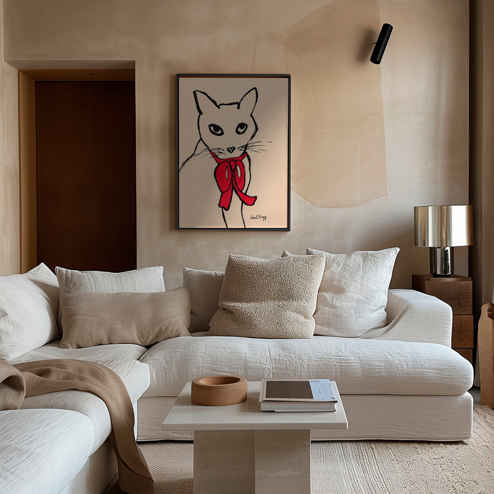 Kattmålning med röd rosett och ledig linje – Canvas2
