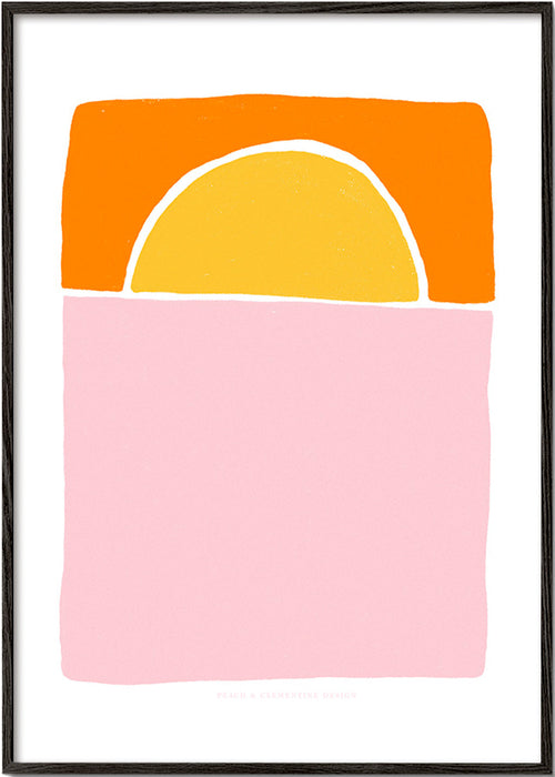 Abstrakt konst halvcirkel rosa och orange – Black Frame