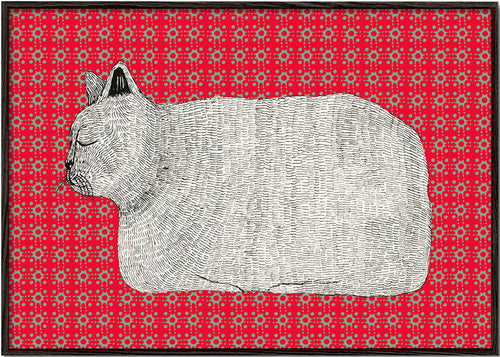 Kattprofil på rött mönster – Black Frame