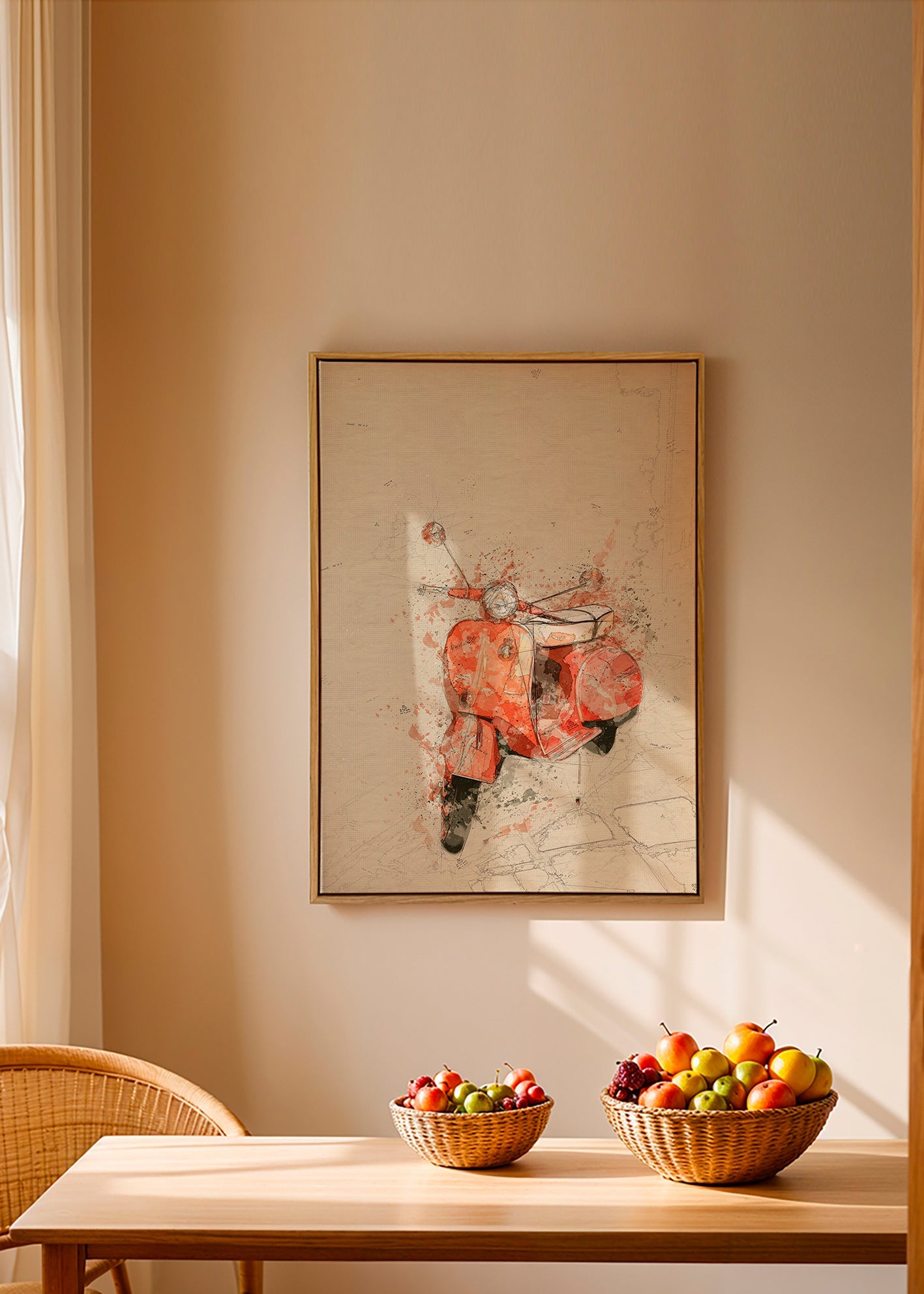 Illustration Röd Vespa på texturerad bakgrund – Canvas1