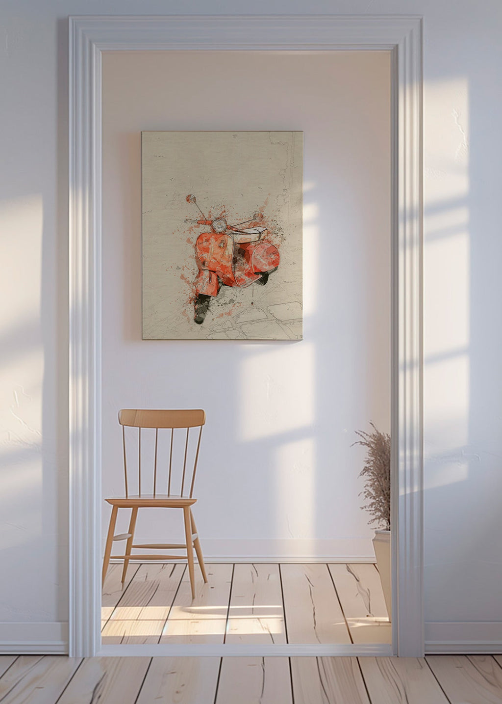 Illustration Röd Vespa på texturerad bakgrund – Canvas