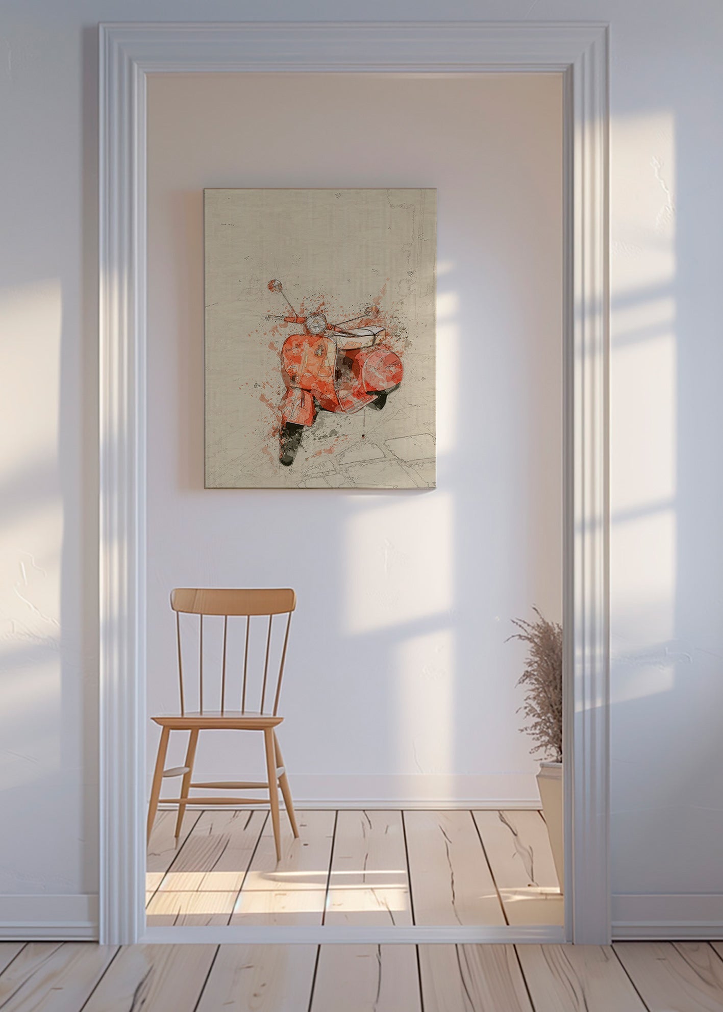 Illustration Röd Vespa på texturerad bakgrund – Canvas