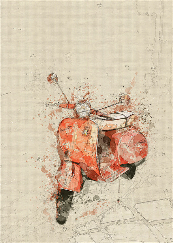 Illustration Röd Vespa på texturerad bakgrund