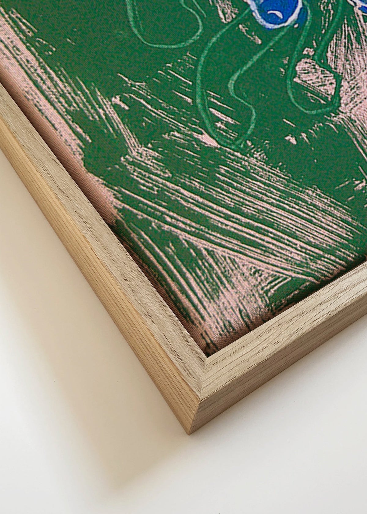 Konstverk blå häst med ryttare – Canvas detail